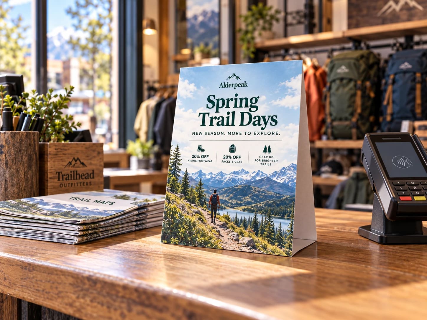 The Spring Trail Days counter card at an Alderpeak dealer’s register.